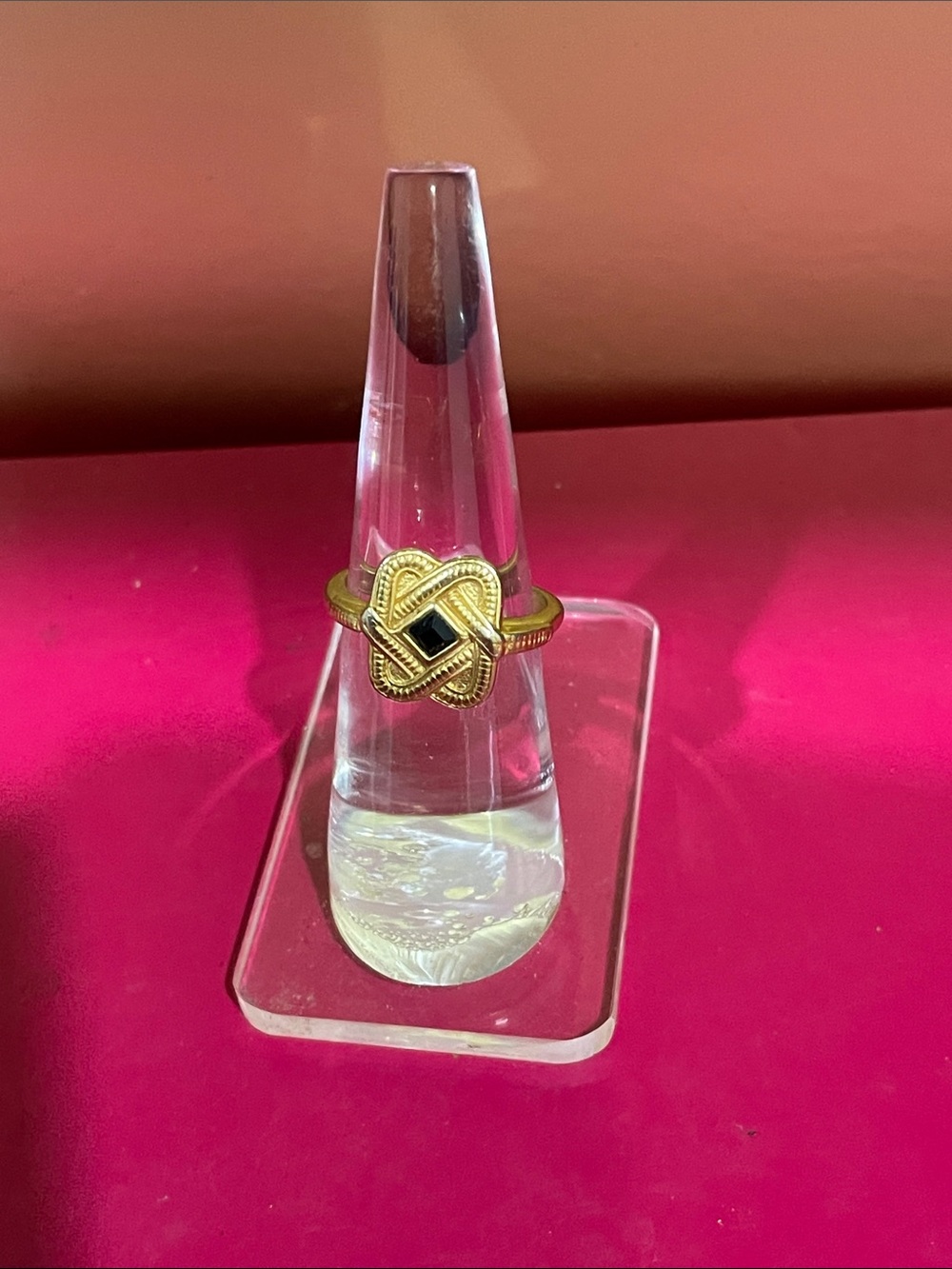 Gold-Tone Celtic Knot Ring with Black Center Stone